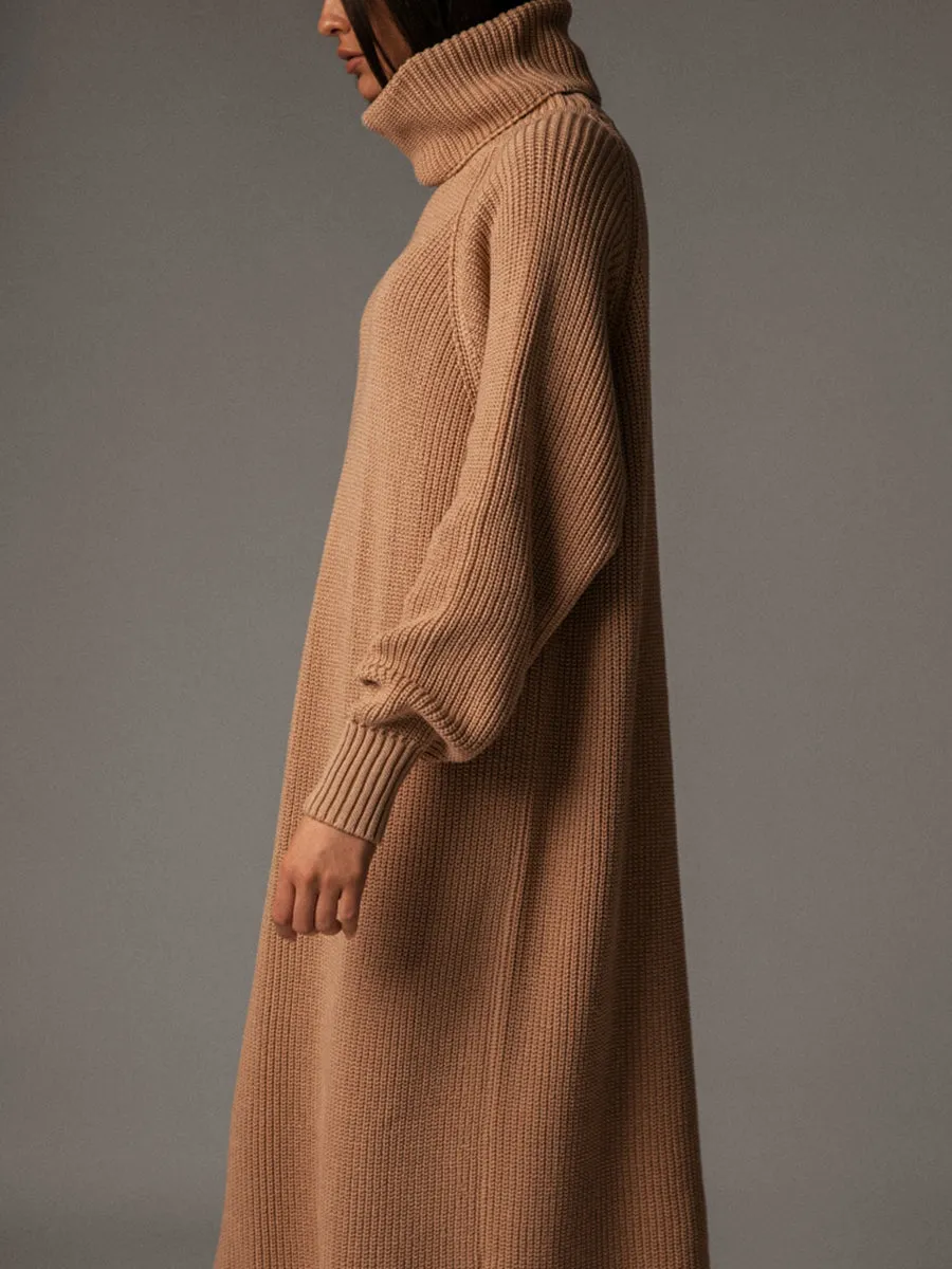 Solid Color Turtleneck Casual Sweater Dress