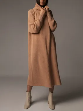 Solid Color Turtleneck Casual Sweater Dress