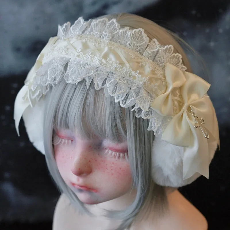 Strange Sugar~Winter Sweet Lolita Plush Ear Muffs Lace Headband