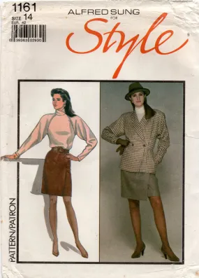 Style 1161 ALFRED SUNG Womens Jacket Top & Mock Wrap Skirt 1980s Vintage Sewing Pattern Size 14 UNCUT Factory Folded