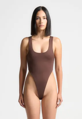 Éternelle Double Layer High Leg Bodysuit - Brown