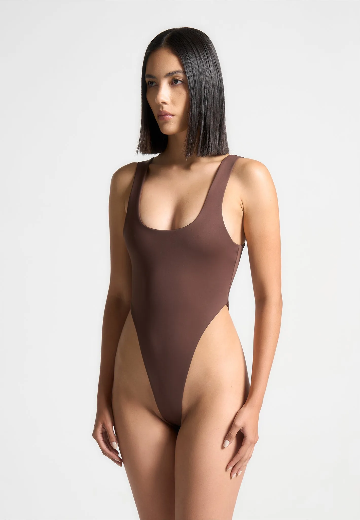 Éternelle Double Layer High Leg Bodysuit - Brown