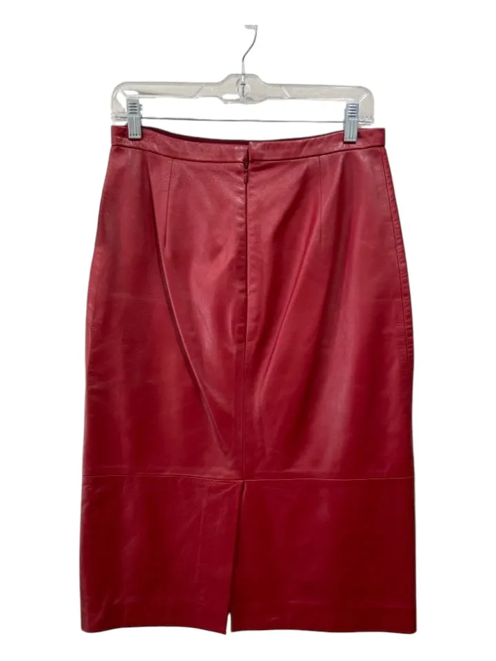 Tibi Size 6 Red Leather Pencil Back Zip Knee Length Skirt