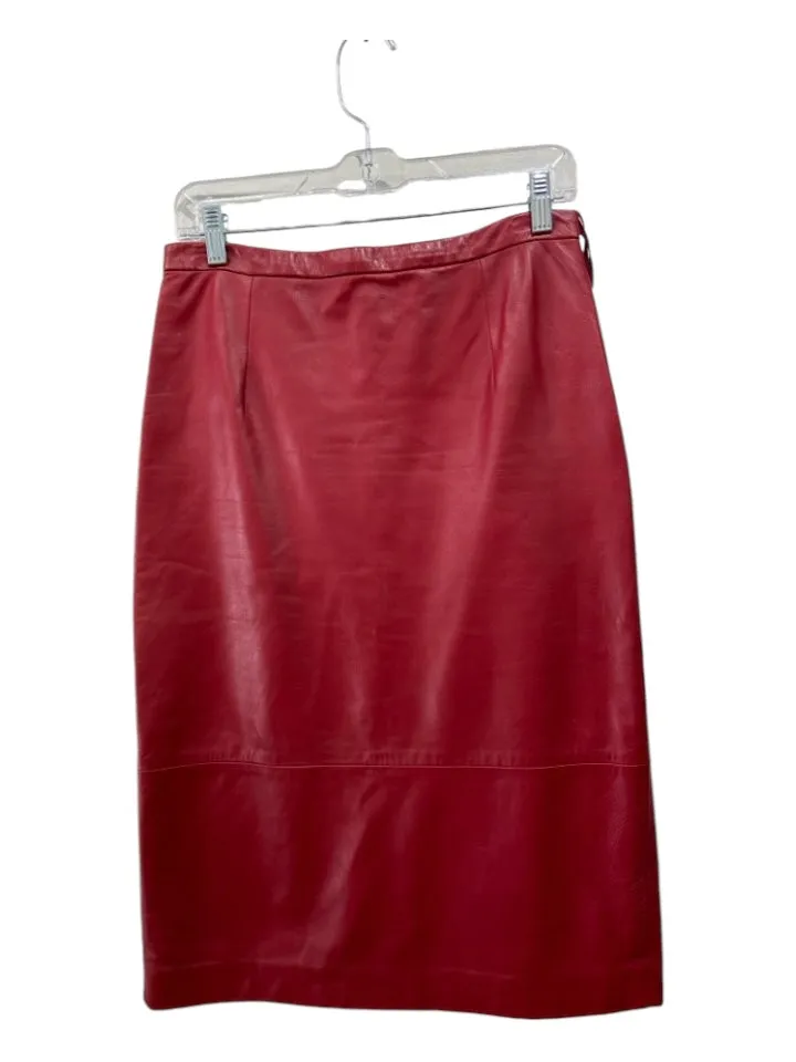 Tibi Size 6 Red Leather Pencil Back Zip Knee Length Skirt