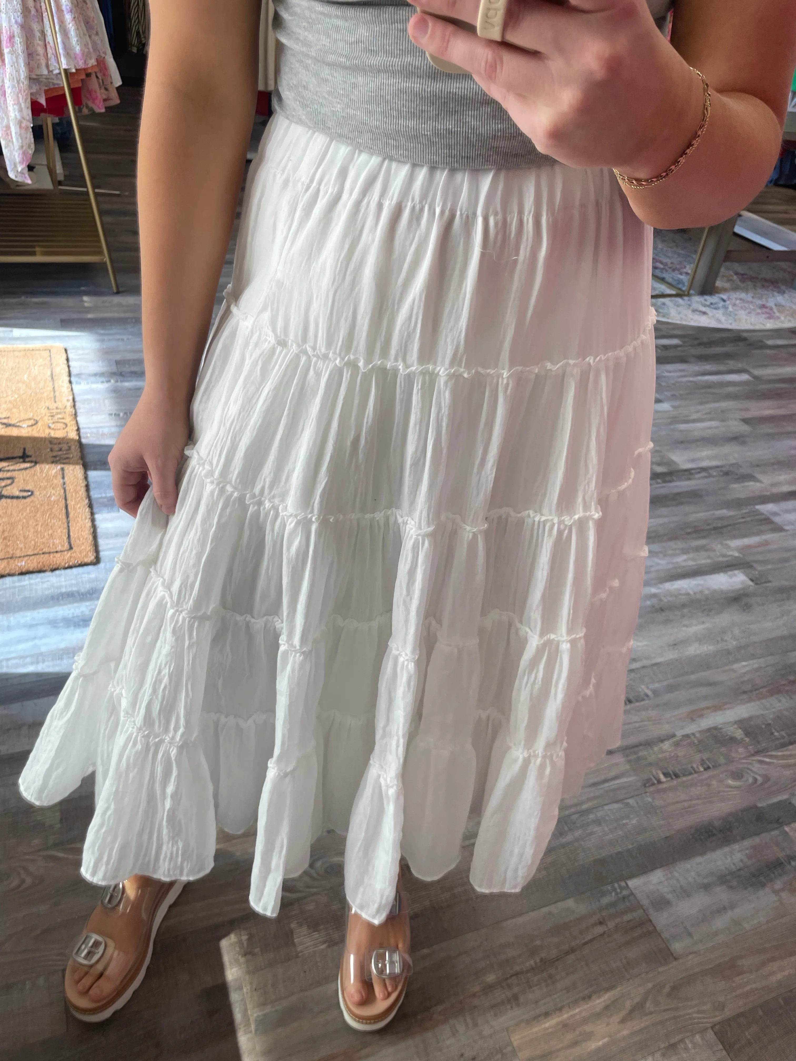 Tiered Midi Skirt - White