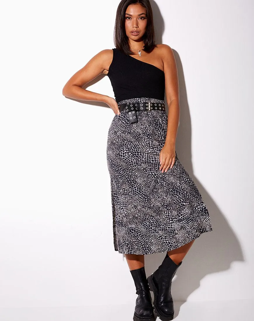 Tindra Midi Skirt in Abstract Croc Black