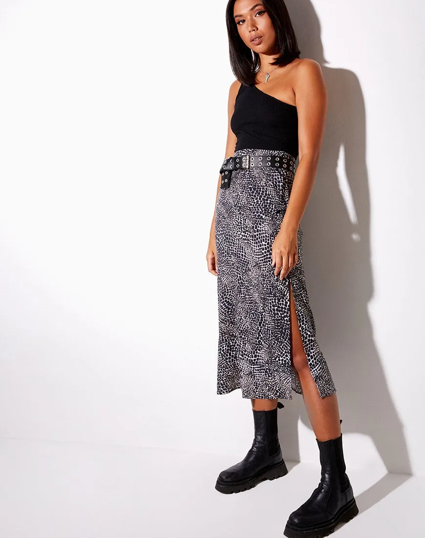 Tindra Midi Skirt in Abstract Croc Black