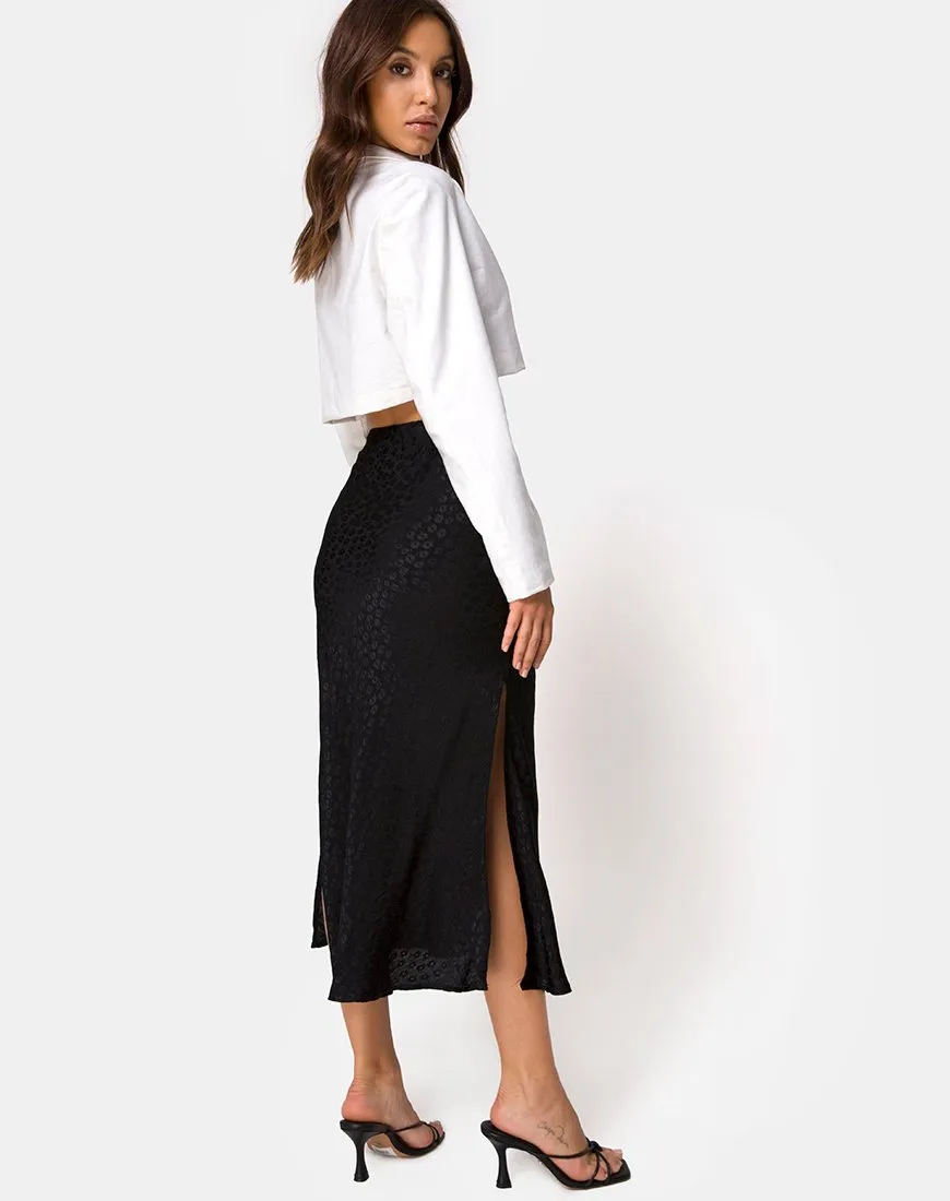 Tindra Midi Skirt in Satin Ditsy Rose Black