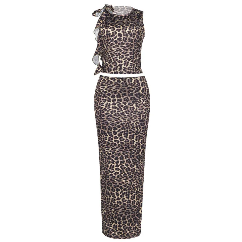 Toleet 2000s fashion Rendezvous Top Leopard Sleeveless Leopard Print Vest Long Skirt Women's Suit