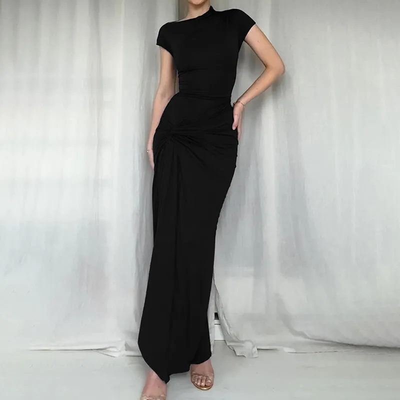 Toleet dress 2024 Graduation ceremony outfit Slim Fit Long Dress Style Sexy Tight Waist Twisted Split Short Sleeve Dress