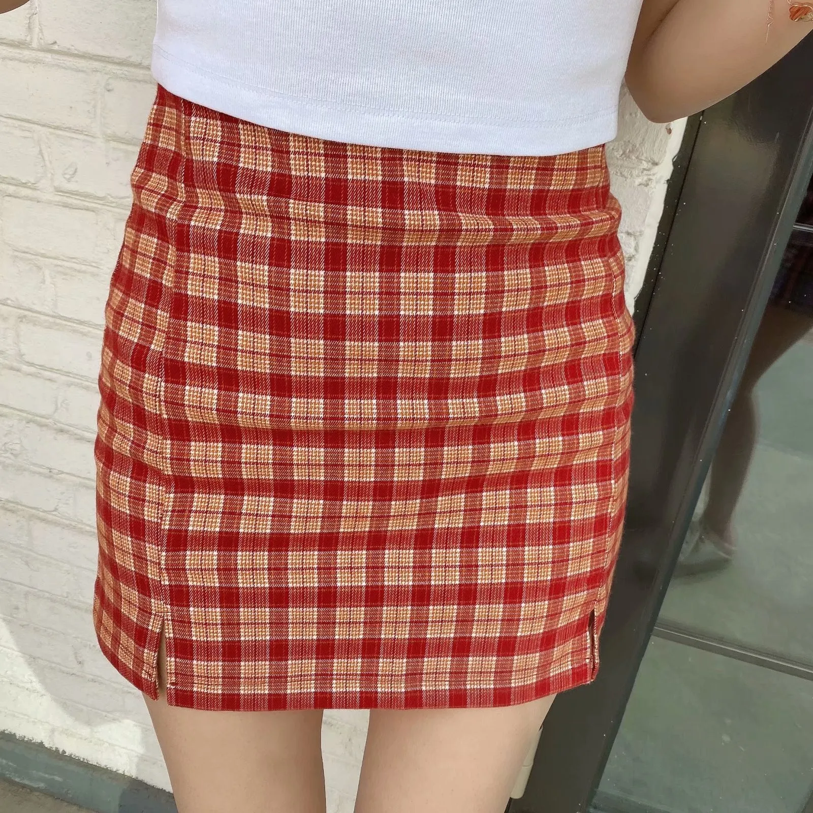 Toleet Fall street style Plaid Split All-Match Sheath Skirt Women's Mini Skirt