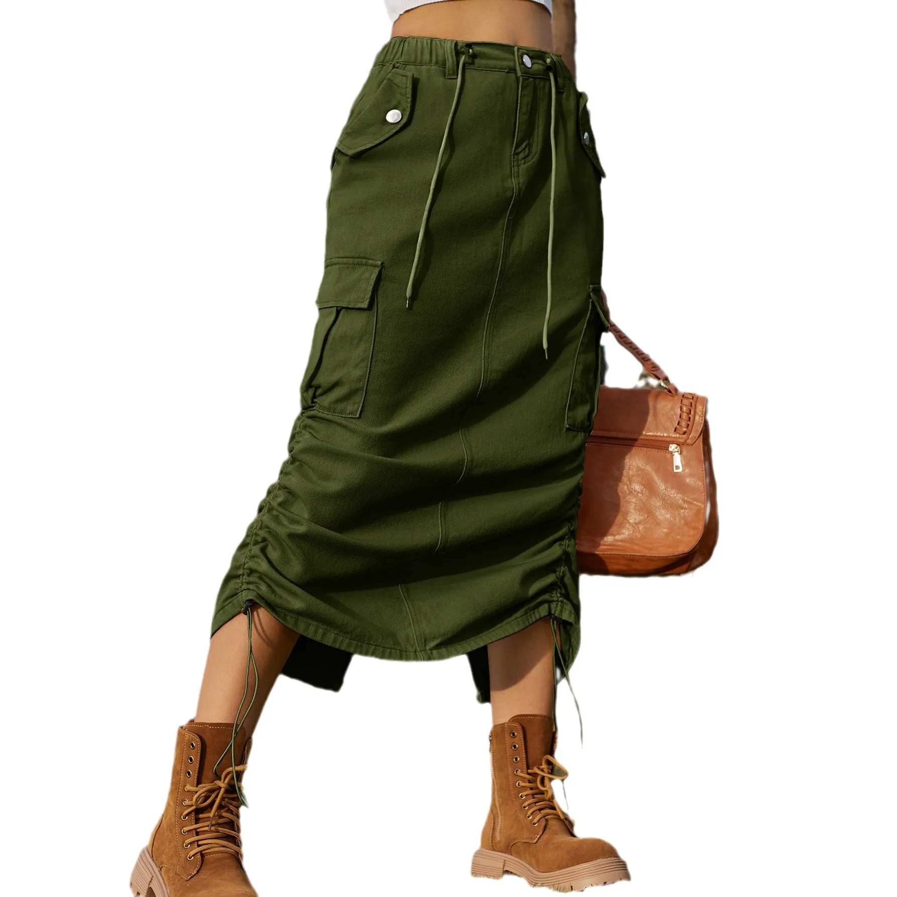 Toleet skirt outfits American Style Single Station New Drawstring Elastic Waist Overalls Skirt Casual Mid-Length Skirt Trendy Women