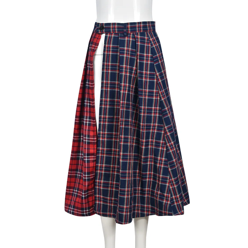 Toleet women’s fall fashion 2024 Nazada Autumn New Stitching Contrast Color Plaid Personality Skirt Women's Clothing