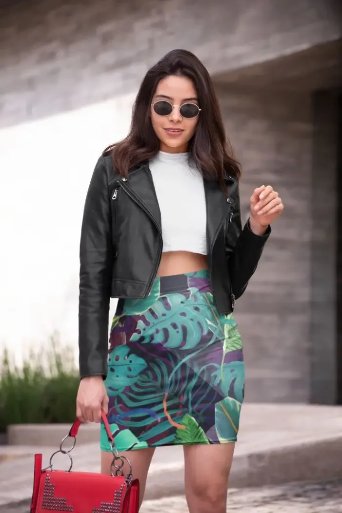 TROPICAL LEAVES Pencil Skirt