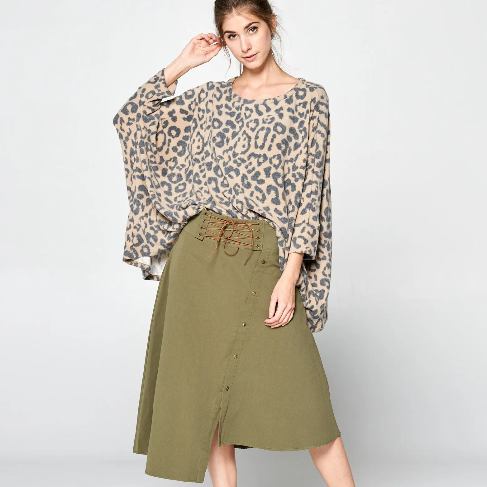 Uneven Cotton Twill Skirt