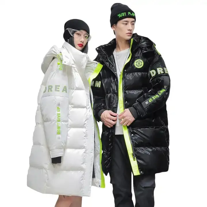 Unisex Winter Duck Down Plus Thick Jackets Zip Up Hooded Puffer Padded Long Coat