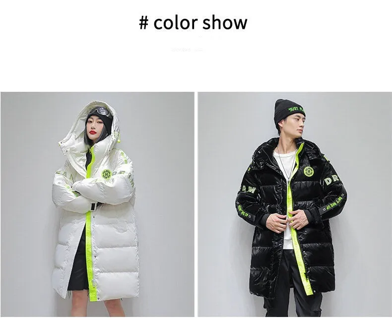 Unisex Winter Duck Down Plus Thick Jackets Zip Up Hooded Puffer Padded Long Coat