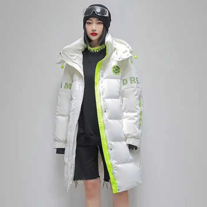 Unisex Winter Duck Down Plus Thick Jackets Zip Up Hooded Puffer Padded Long Coat