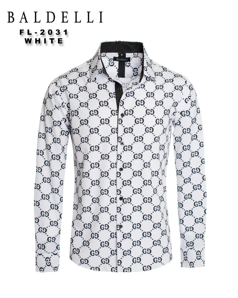 White & Black GG Men's Fashion Design Long Sleeve Shirt