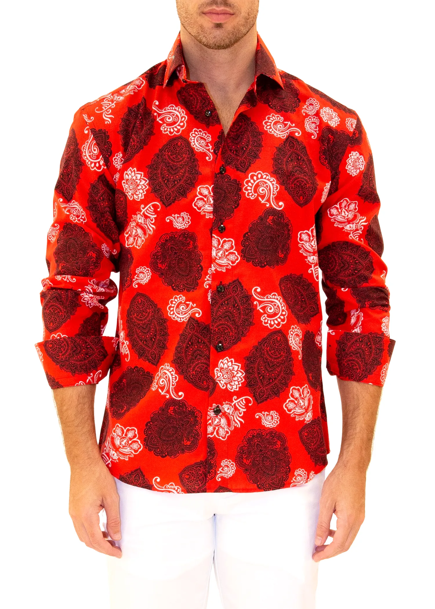 Wild West Printed Long Sleeve Dress Shirt Red