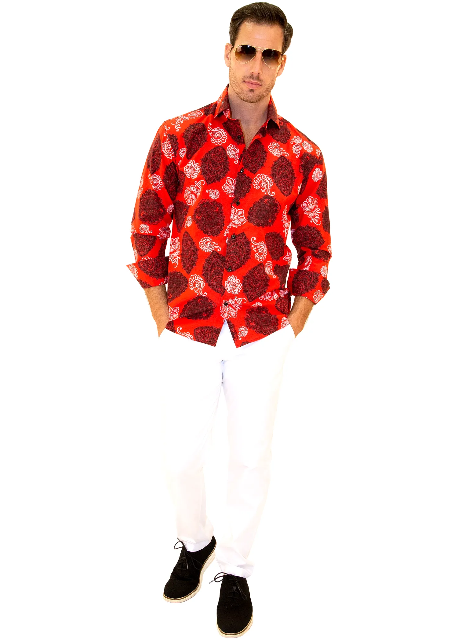 Wild West Printed Long Sleeve Dress Shirt Red