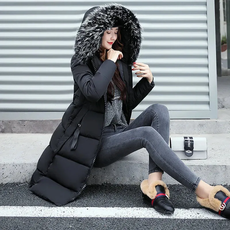 Winter Big Thick Slim Long Coat Fashion Zipper Hooded Faux Fur