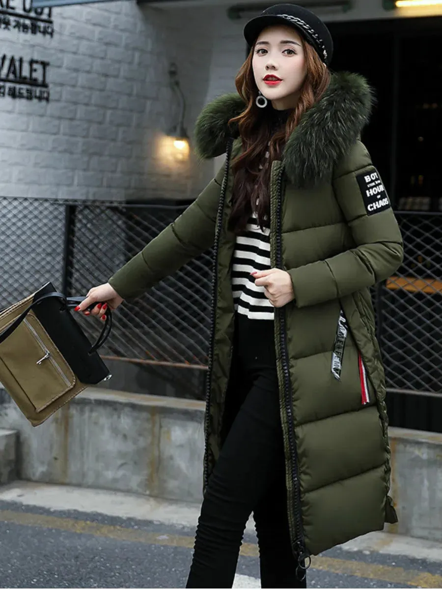 Winter Big Thick Slim Long Coat Fashion Zipper Hooded Faux Fur