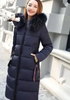 Winter Big Thick Slim Long Coat Fashion Zipper Hooded Faux Fur