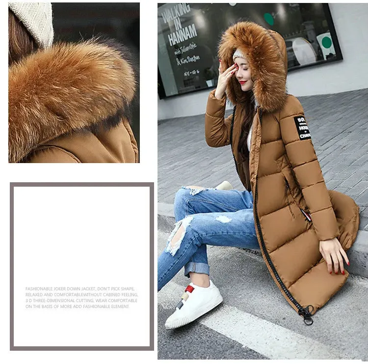 Winter Big Thick Slim Long Coat Fashion Zipper Hooded Faux Fur