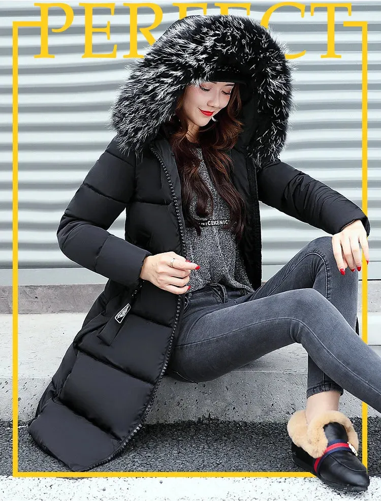 Winter Big Thick Slim Long Coat Fashion Zipper Hooded Faux Fur