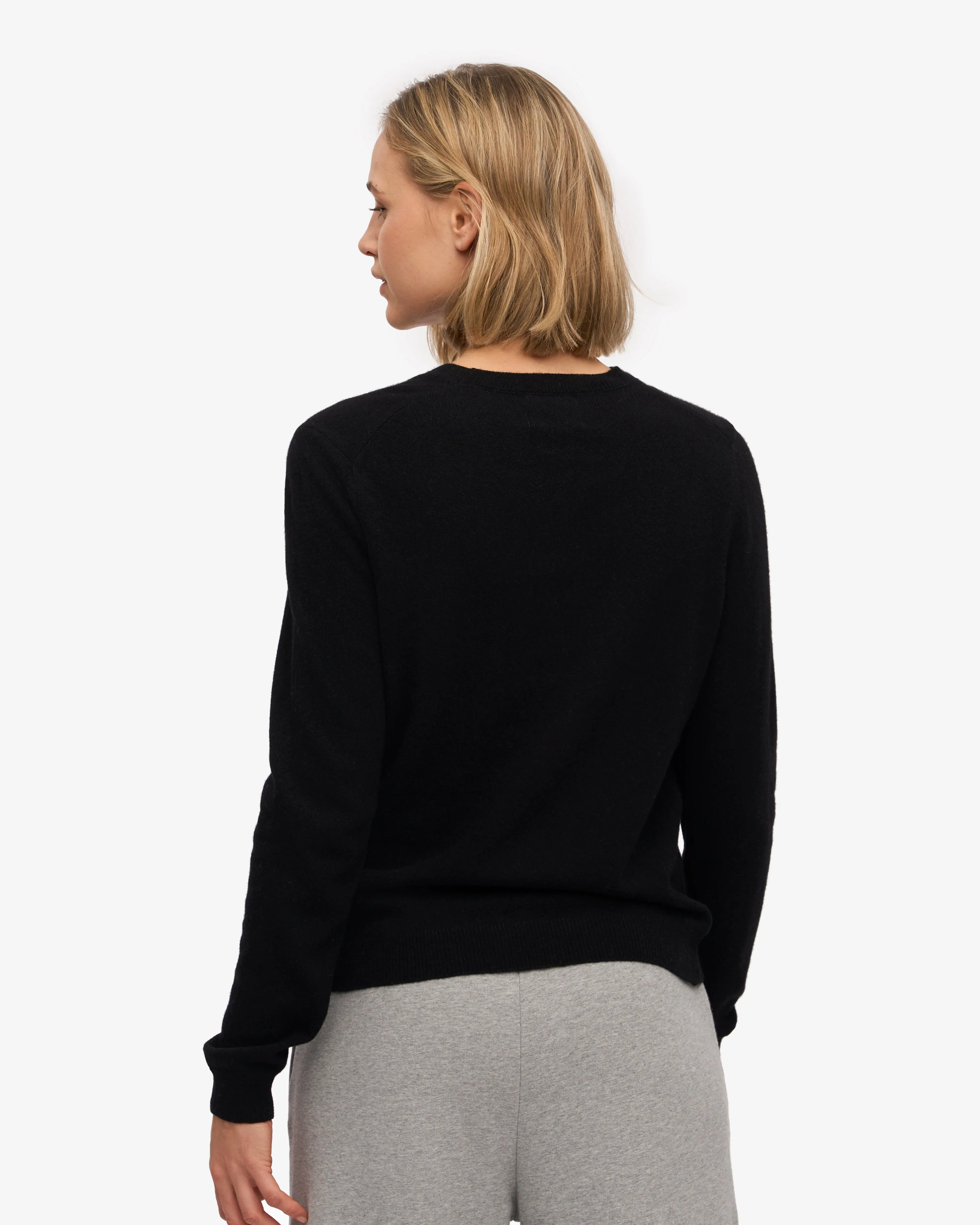 Women Light Merino Wool Crew - Deep Black