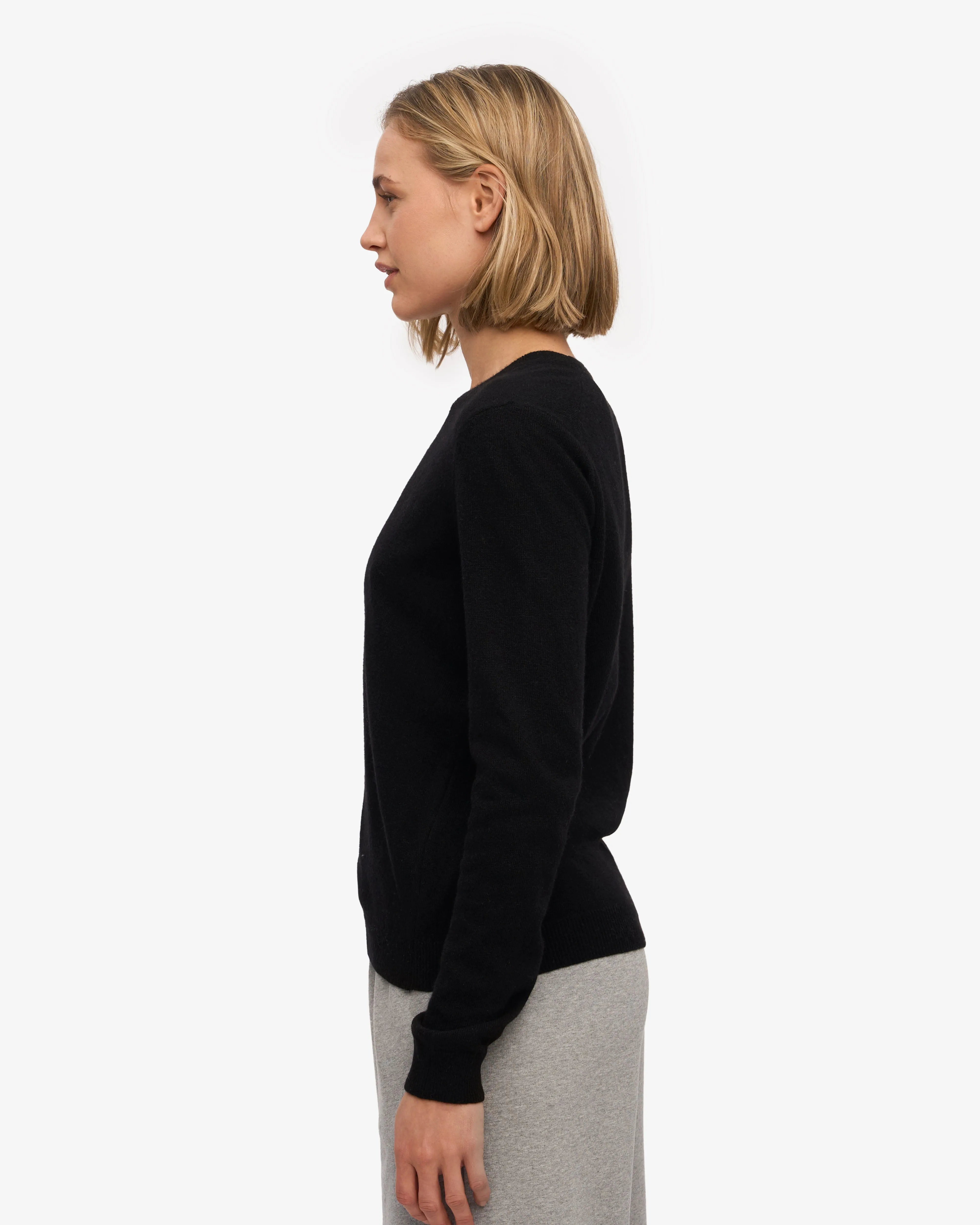 Women Light Merino Wool Crew - Deep Black