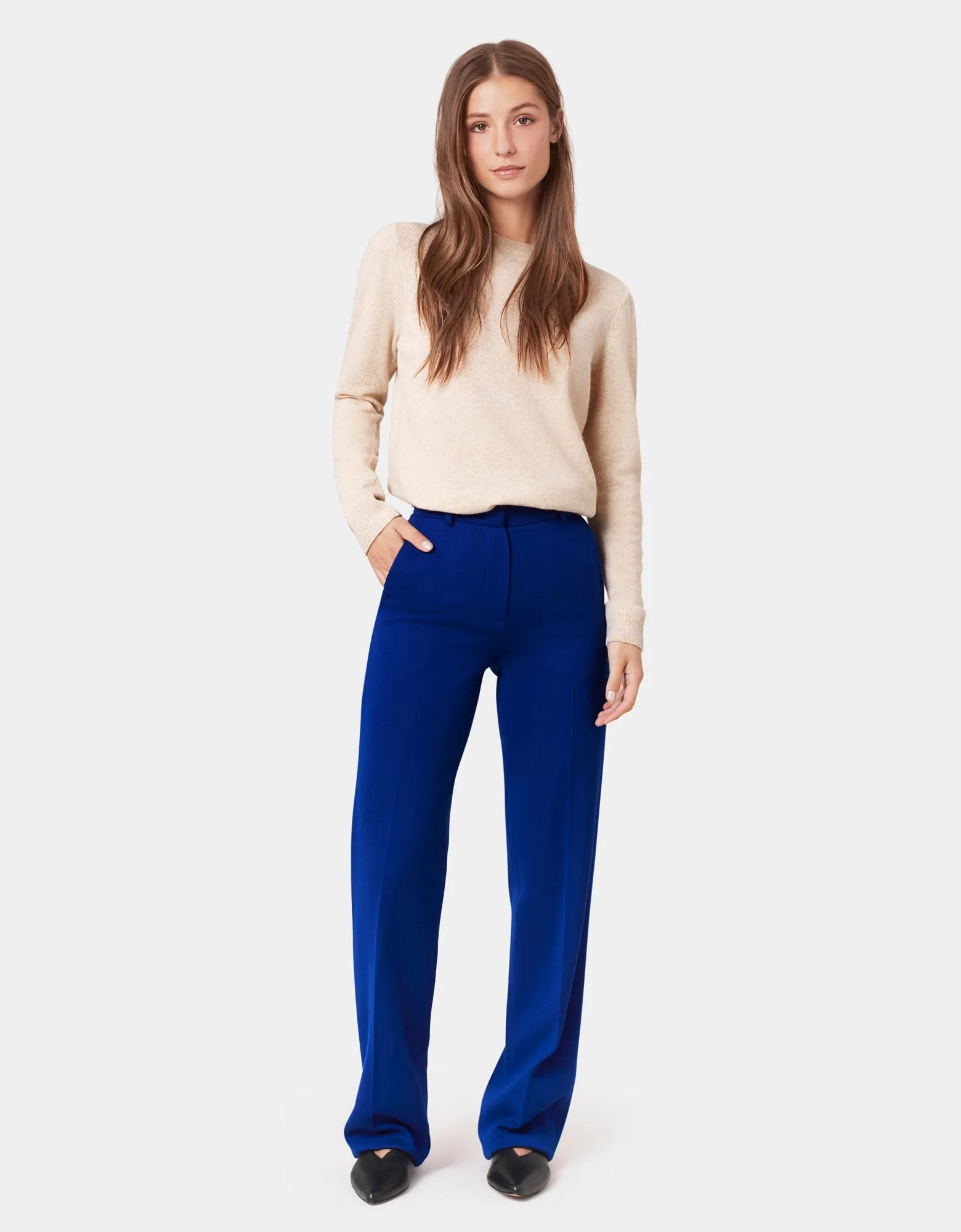 Women Light Merino Wool Crew - Polar Blue