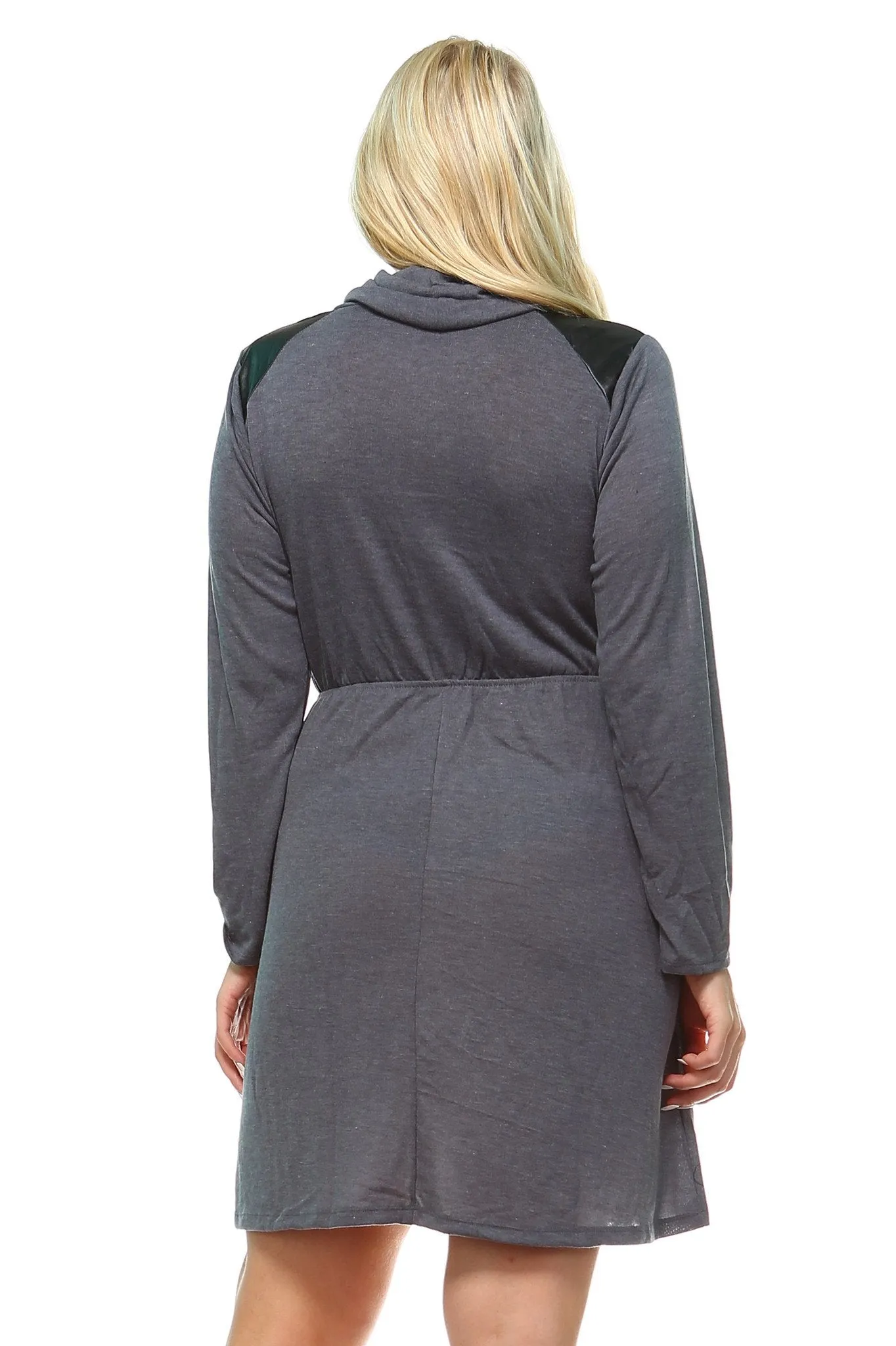 Women's Plus Size Long Sleeve Sweater Dress with Faux Leather Shoulder Patch