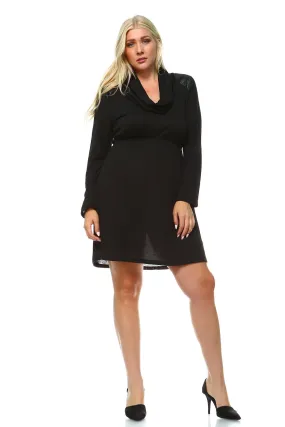 Women's Plus Size Long Sleeve Sweater Dress with Faux Leather Shoulder Patch