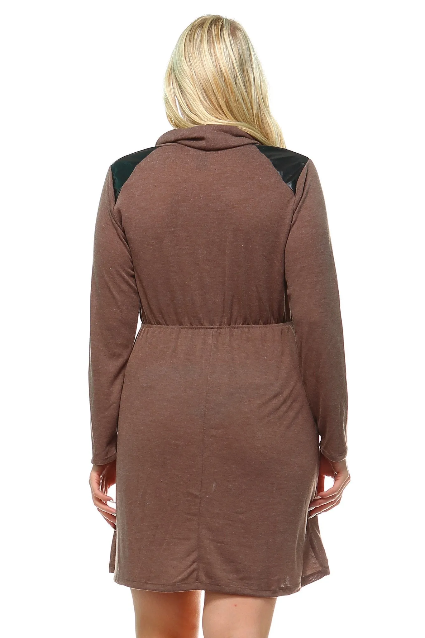 Women's Plus Size Long Sleeve Sweater Dress with Faux Leather Shoulder Patch