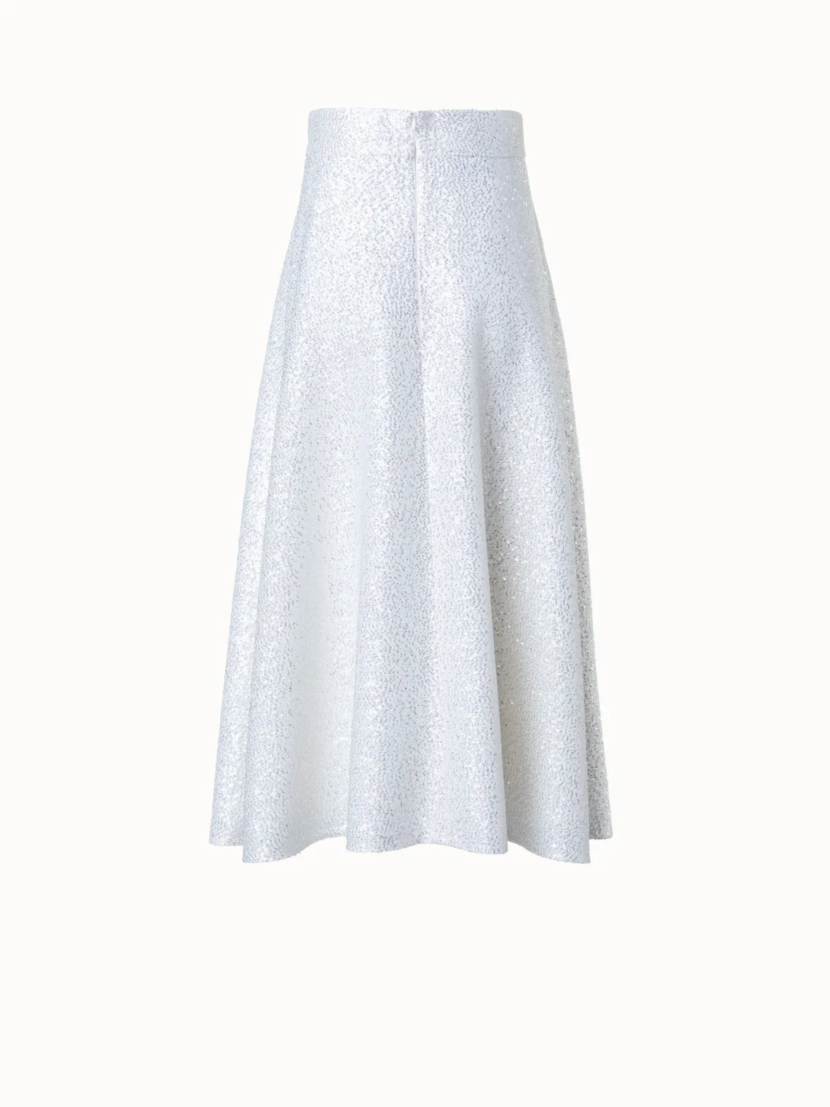 Wool Blend Sequins Flared Midi Skirt